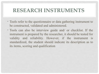 Research Instrumental Tools Example research prrsentation.pptx research in education | PPTX