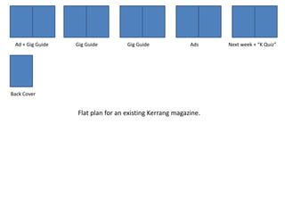 Ad + Gig Guide   Gig Guide        Gig Guide             Ads    Next week + “K Quiz”




Back Cover


                  Flat plan for an existing Kerrang magazine.
 
