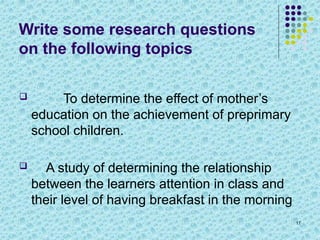 Formulating Effective Research Questions, Objectives, and Hypotheses ...