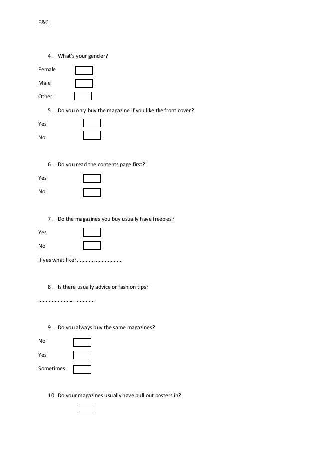 Research questionnaire for magazines