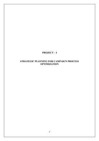 2
PROJECT – I
STRATEGIC PLANNING FOR CAMPAIGN PROCESS
OPTIMIZATION
 