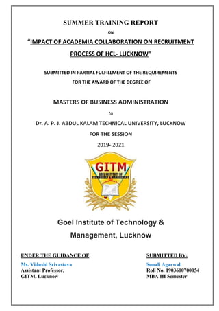 Summer Internship Project on Impact of Academia Collaboration on