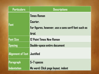 Particulars Descriptions
Font
Times Roman
Courier.
For figures, however, use a sans serif font such as
Arial.
Font Size 12 Point Times New Roman
Spacing Double-space entire document
Alignment of Text Justified
Paragraph
Indentation
5–7 spaces
Ms word: Click page layout, indent
@ Dr. K. Thiyagu 25
 