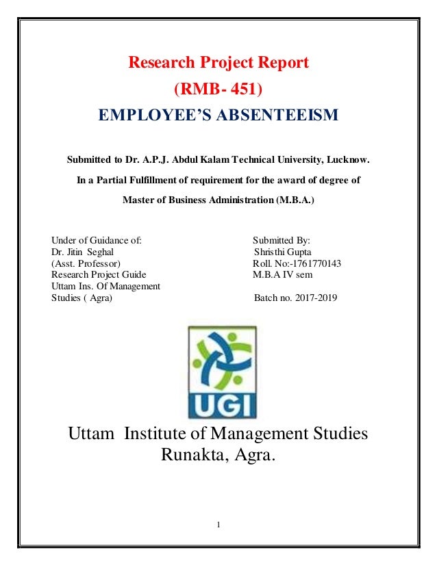 Research Report On Employee S Absenteeism