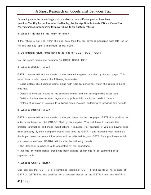 Research paper on goods and services tax