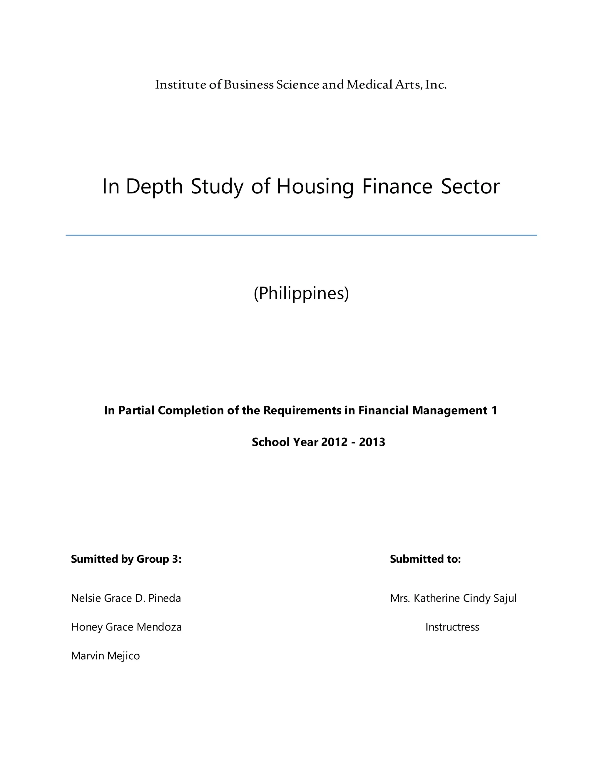 Research report on phil. housing finance sector of Philippines | DOCX