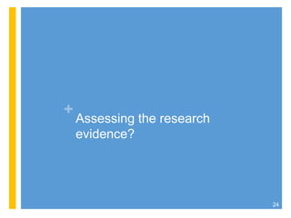+
Assessing the research
evidence?
24
 