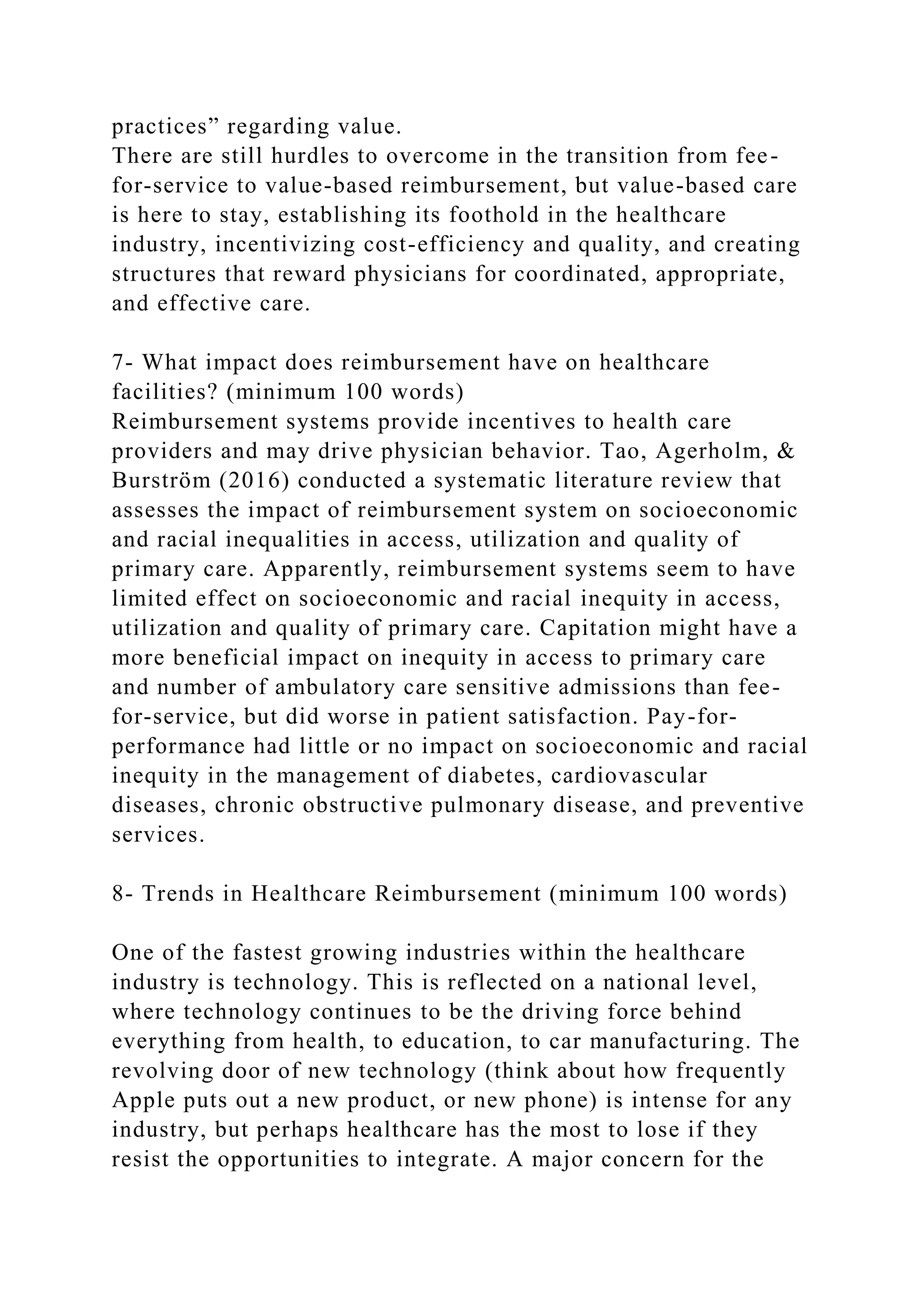 Research several types of reimbursement methods for healthcare for.docx