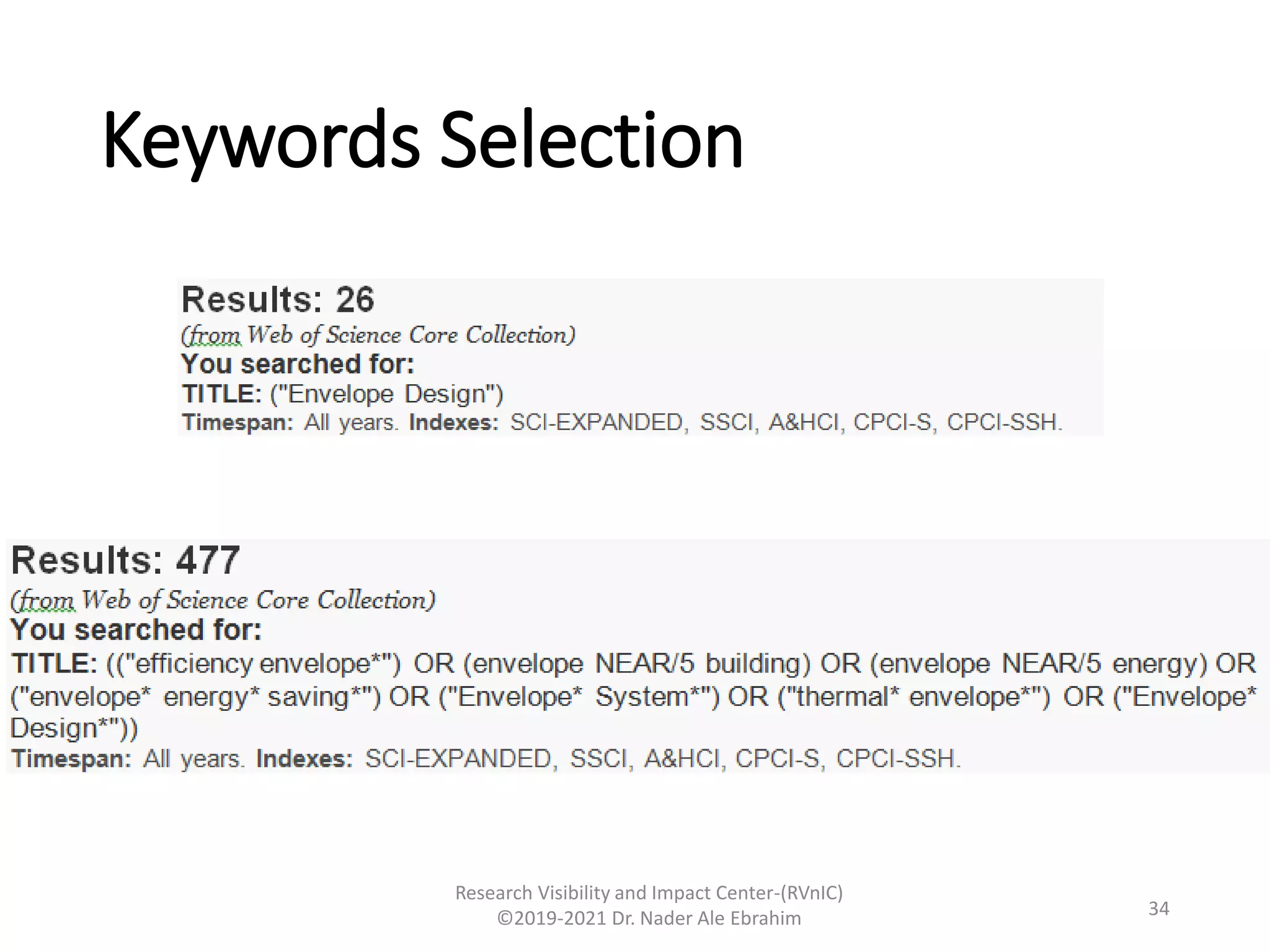 Keywords Selection
Research Visibility and Impact Center-(RVnIC)
©2019-2021 Dr. Nader Ale Ebrahim 34
 