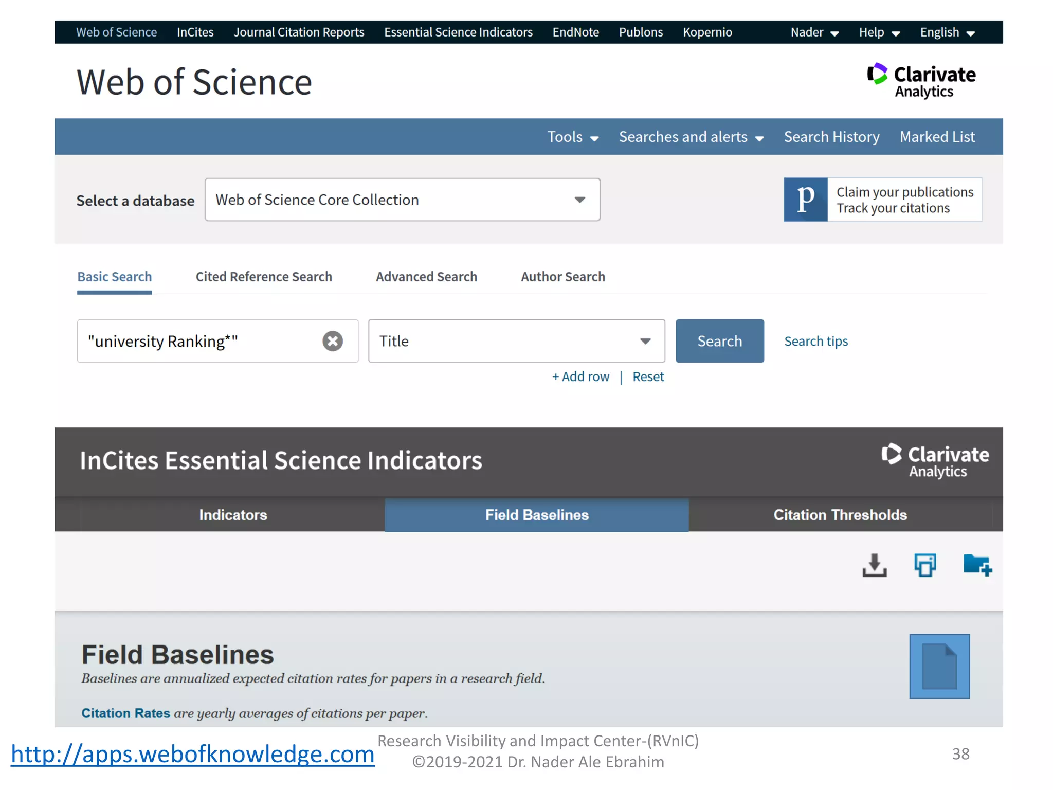 Research Visibility and Impact Center-(RVnIC)
©2019-2021 Dr. Nader Ale Ebrahim 38http://apps.webofknowledge.com
 