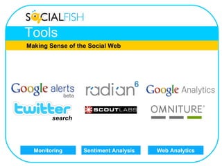Tools Making Sense of the Social Web Monitoring Sentiment Analysis Web Analytics search 