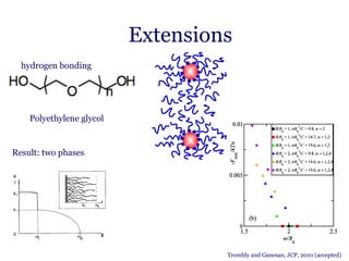 Extensions Trombly and Ganesan, JCP, 2010 (accepted) Polyethylene glycol hydrogen bonding Result: two phases