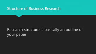 Structure of Business Research
Research structure is basically an outline of
your paper
 