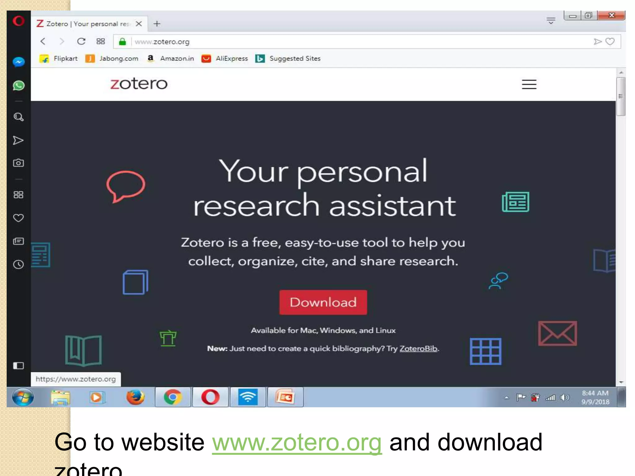 Go to website www.zotero.org and download
 