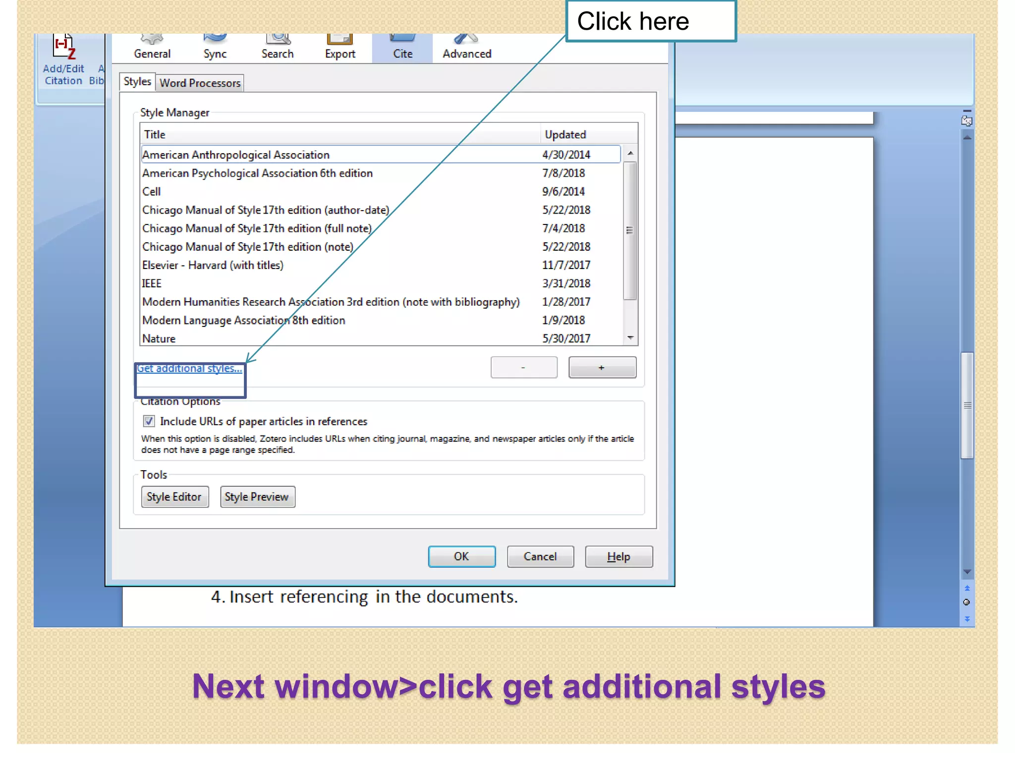 Next window>click get additional styles
Click here
 