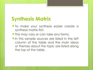 Synthesis Reseach Example Research Synthesis Methodology of Reseach | PPTX