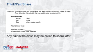 DEPARTMENT OF EDUCATION
Think/Pair/Share
Any pair in the class may be called to share later.
 