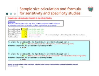 Sample size calculation and formula
for sensitivity and specificity studies
178
 
