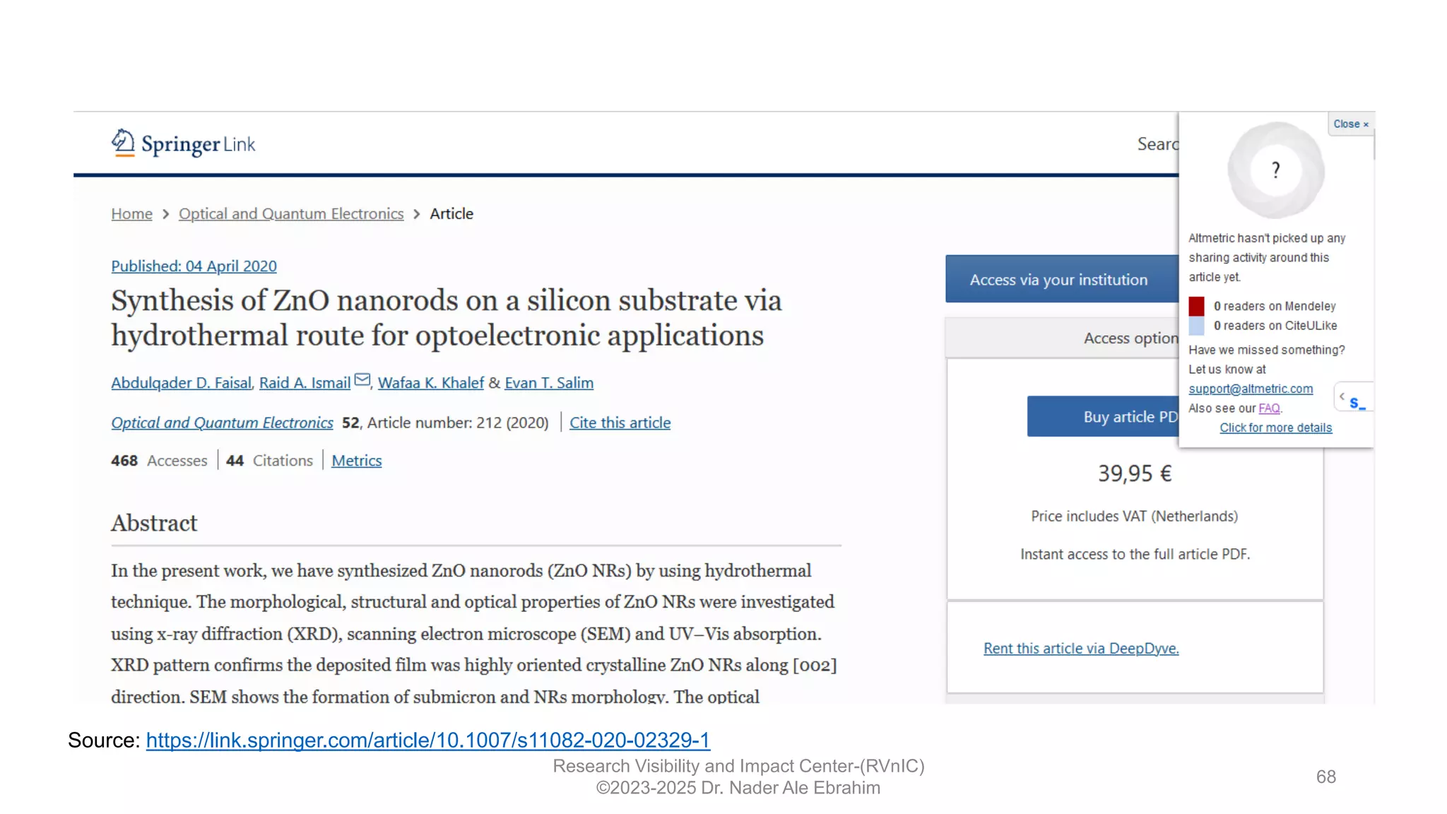 Research Visibility and Impact Center-(RVnIC)
©2023-2025 Dr. Nader Ale Ebrahim
68
Source: https://link.springer.com/article/10.1007/s11082-020-02329-1
 