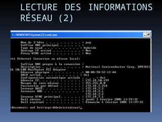 LECTURE DES INFORMATIONS
RÉSEAU (2)
 