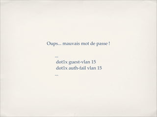 Oups... mauvais mot de passe !

   ...
    dot1x guest-vlan 15
    dot1x auth-fail vlan 15
   ...
 