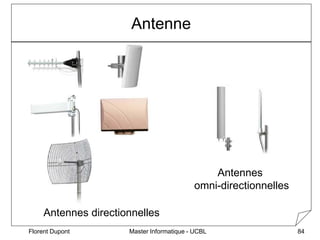 Master Informatique - UCBL
Florent Dupont 84
Antenne
Antennes directionnelles
Antennes
omni-directionnelles
 