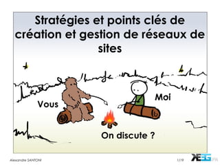 Stratégies et points clés de
  création et gestion de réseaux de
                 sites



                                Moi
              Vous


                     On discute ?

Alexandre SANTONI                     1/19
 