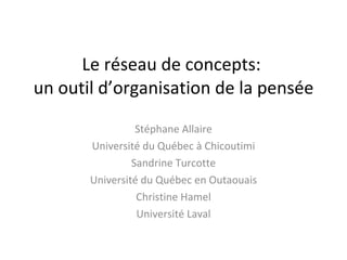 Le réseau de concepts:  un outil d’organisation de la pensée Stéphane Allaire Université du Québec à Chicoutimi Sandrine Turcotte Université du Québec en Outaouais Christine Hamel Université Laval 
