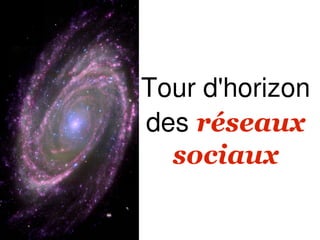 Tour d'horizon
des réseaux
  sociaux
 
