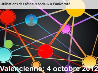 Utilisations des réseaux sociaux à L’université




Valencienne: 4 octobre 2012                    !
                                Christophe Batier Strasbourg Janvier2010
 