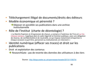 Les réseaux sociaux numériques en recherche. Pascal Aventurier URFIST
Bordeaux 28 mai 2015
Etat des lieux des RSNR
Conclus...