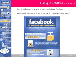 Quelques chiffres  – fin 2009 - 1 Sur le « plus grand réseau « social » de toute l'histoire Histoire de montrer que l'on n'est loin du phénomène de mode 
