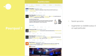 Pourquoi ?
+ Savoir qui est là
+ Augmenter sa visibilité autour d’
un sujet particulier
 