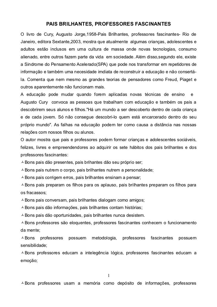 Resenha do livro Pais Brilhantes, Professores Fascinantes