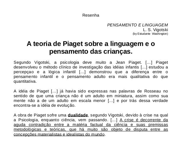 pensamento e linguagem vygotsky resenha