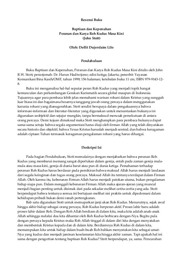 Resensi Buku Baptisan Dan Kepenuhan Peranan Dan Karya Roh Kudus Ma Resensi Buku Baptisan Dan Kepenuhan Peranan Dan Karya Roh Kudus Ma