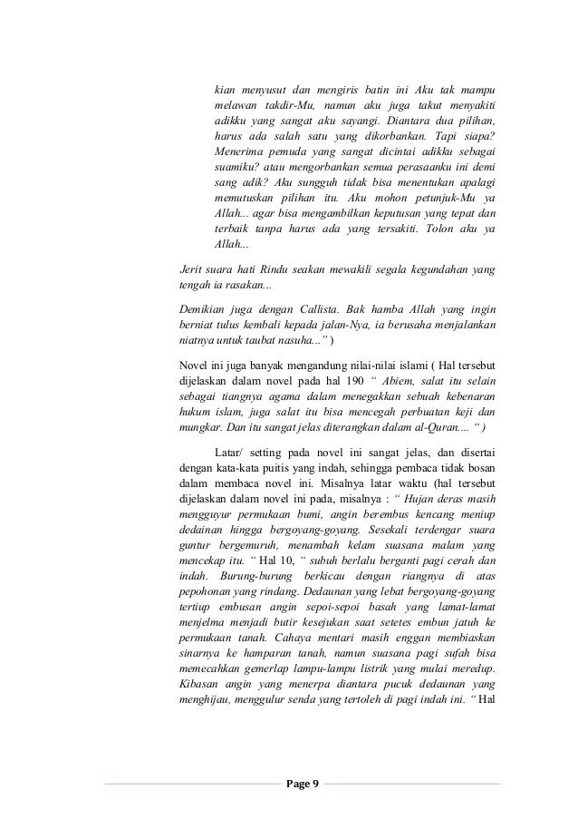 Bahasa indonesia - resensi (novel Rindu & Callista)