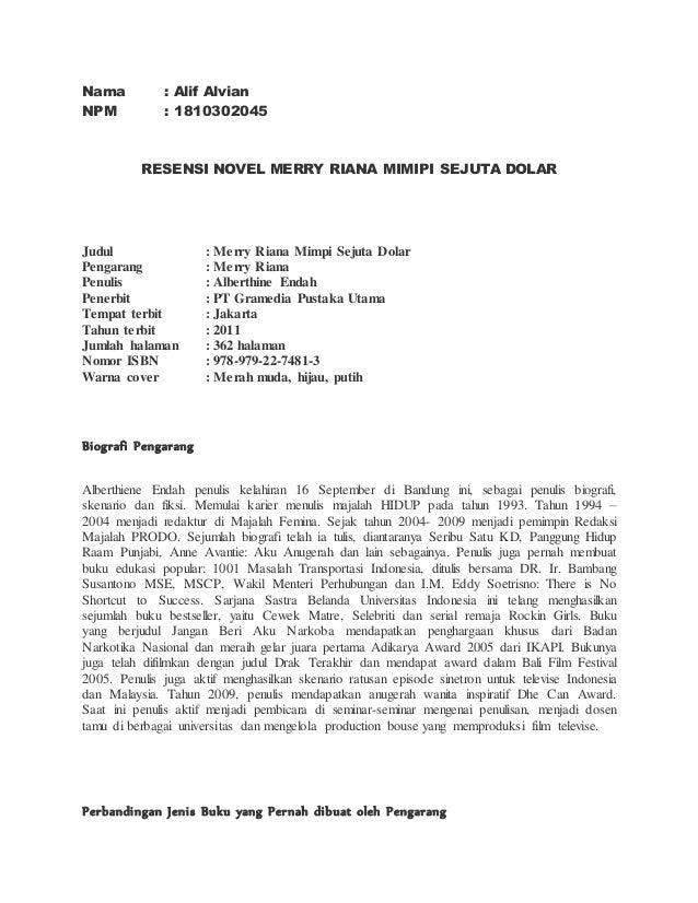 Resensi Novel Merry Riana Mimipi Sejuta Dolar Resensi Novel Merry Riana Mimipi Sejuta Dolar