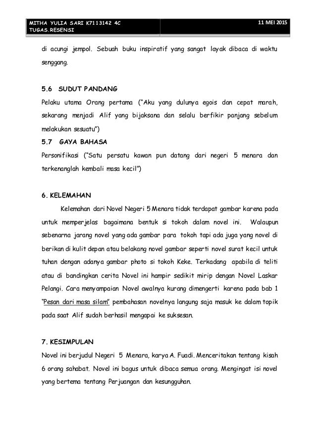 Resensi Novel Negeri 5 Menara