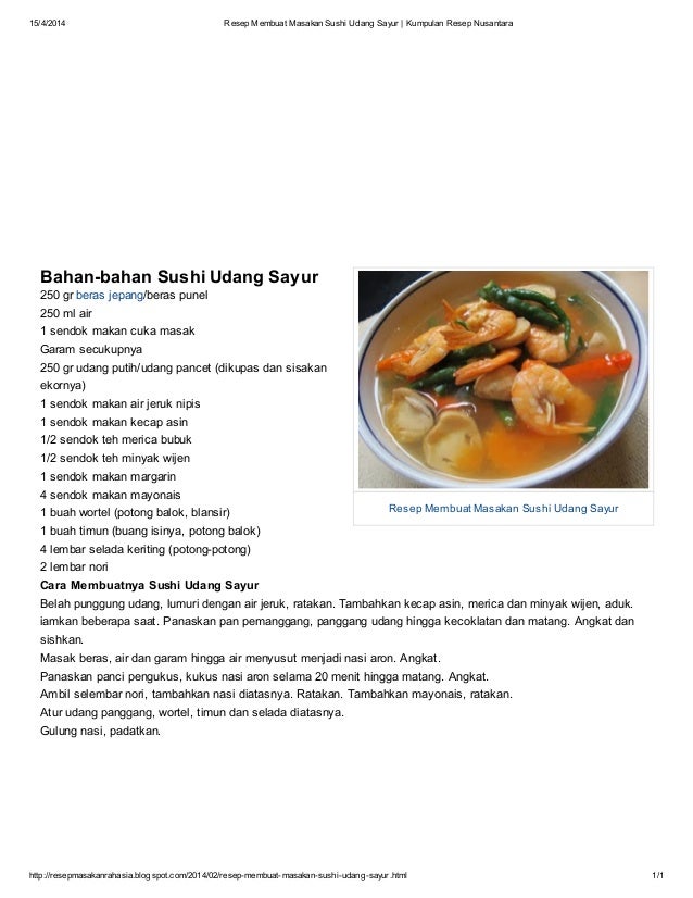 Resep membuat masakan sushi udang sayur kumpulan resep nusantara