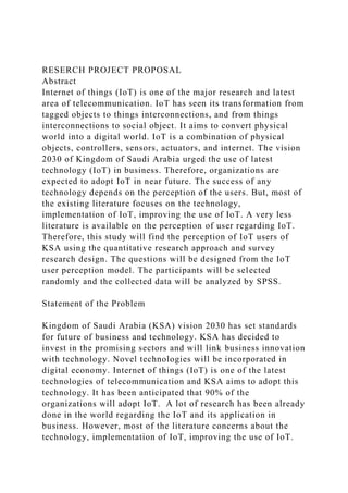RESERCH PROJECT PROPOSAL AbstractInternet of things (IoT) is o.docx