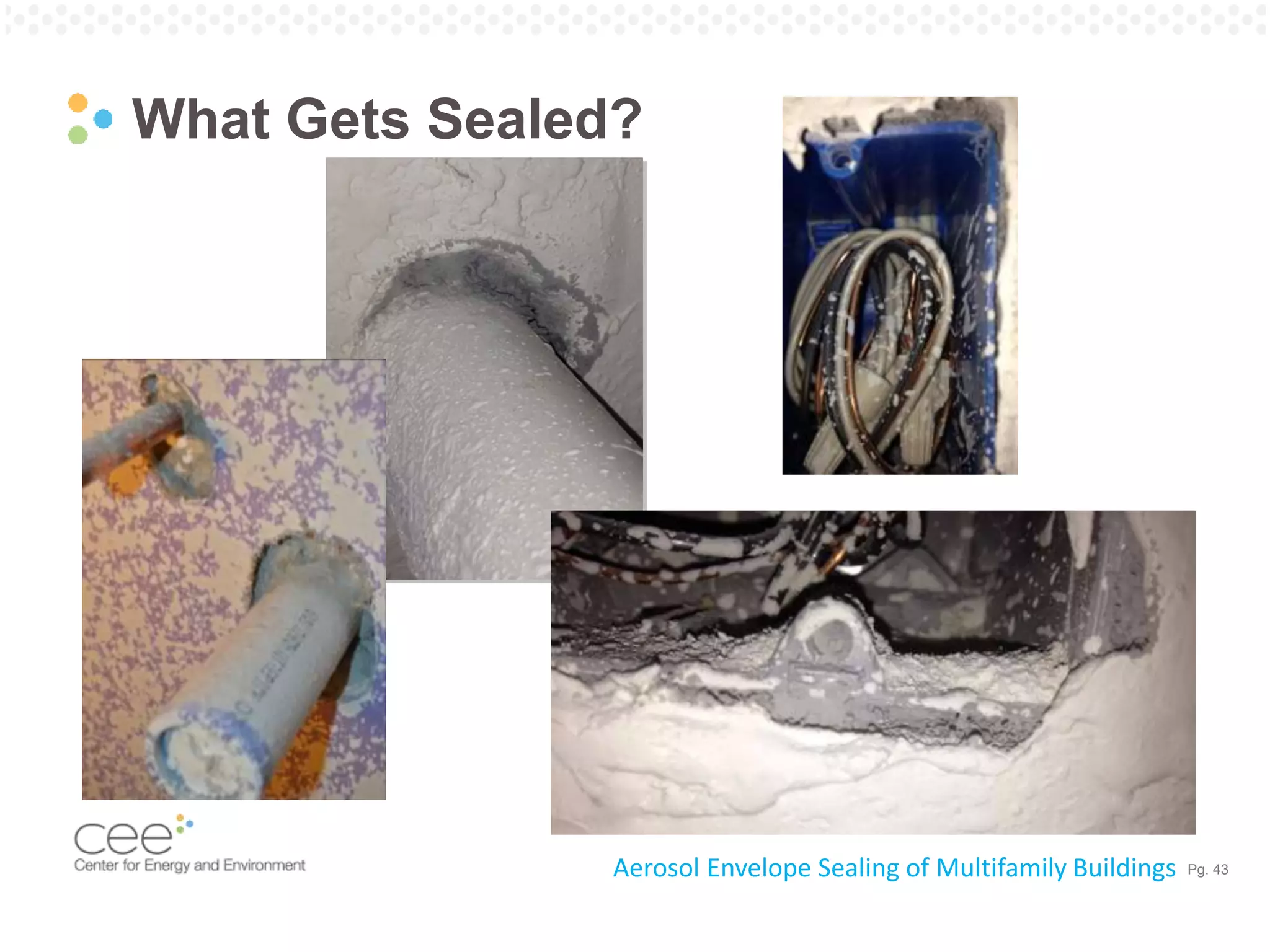 Pg. 43
What Gets Sealed?
Aerosol Envelope Sealing of Multifamily Buildings
 