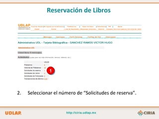 1 Seleccionar el número de “Solicitudes de reserva”. Reservación de Libros   
