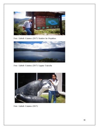 30
Foto : Lizbeth Caizatoa (2017) Sendero las Orquideas
Foto : Lizbeth Caizatoa (2017) Laguna Cuicocha
Foto : Lizbeth Caizatoa (2017)
 