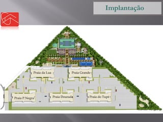 Implantação 
Praia da Lua 
Praia Grande 
Praia P.Negra 
Praia Dourada 
Praia do Tupé  