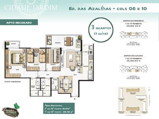 Ed. das Azaléias – cols 06 e 10

APTO DECORADO
                                              3 quartos
                                               (1 suíte)




                Área Privativa:
                1º ao 13º pavto: 91,17m²
                1º ao 13º pavto : 89,46 m²
 