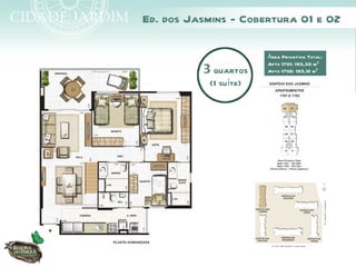 Ed. dos Jasmins - Cobertura 01 e 02

                       Área Privativa Total:

          3 quartos
                       Apto 1701: 193,30 m²
                       Apto 1702: 193,12 m²

           (1 suíte)
 