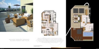 Exclusivas, com uma sala para 3 ambientes, 2 suítes confortáveis e 2 semissuítes
(opção de planta com 3 confortáveis suítes e ampla sala) lavabo, área de serviço
com ventilação e iluminação independente da cozinha, dependência para empregados
com banheiro, 4 vagas de garagem e toda a infraestrutura dos apartamentos
contemporâneos, inclusive instalações para ar-condicionado. São 3 acessos independentes:
social, serviços e pavimento de cobertura, onde consta, além de uma
ampla sala, banheiro com acessos interno e externo, um amplo terraço descoberto
com churrasqueira e um deck com piscina privativa.
Os móveis e utensílios apresentados
são de dimensões comerciais e os objetos
de decoração não fazem parte
do contrato de aquisição.
Os móveis e utensílios apresentados
são de dimensões comerciais e os objetos
de decoração não fazem parte
do contrato de aquisição.
e xclusivas coberturas individuais
de canto (vazadas) com 317,62 m2
.
Perspectiva ilustrada do terraço descoberto e churrasqueira da cobertura do apto. de 4 quartos
PastaPre.indd 28-30 11.05.10 15:59:55
 