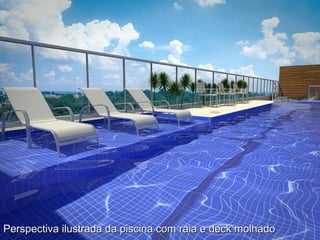 Perspectiva ilustrada da piscina com raia e deck molhadoPerspectiva ilustrada da piscina com raia e deck molhado
 