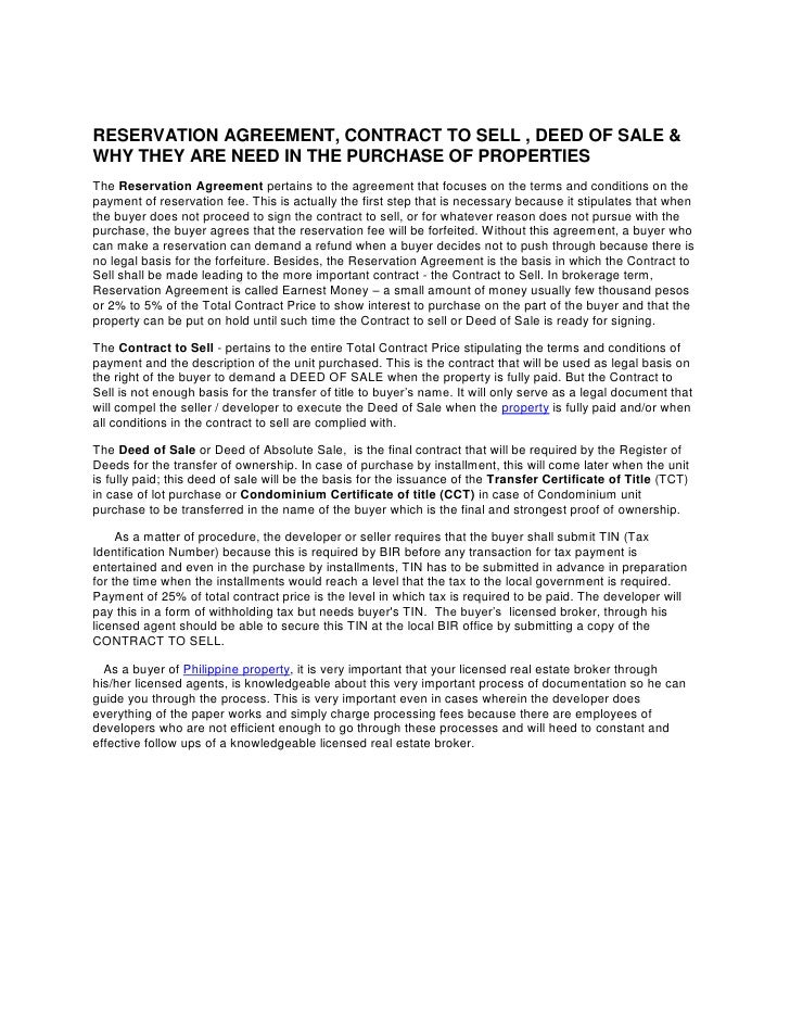 Reservation agreement